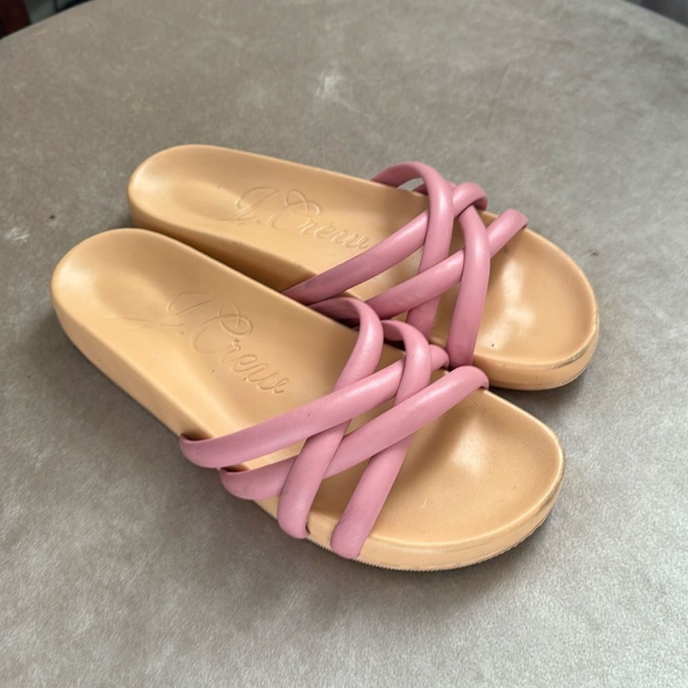 J. Crew Sz 9 Cream & Pink Slides - image 1